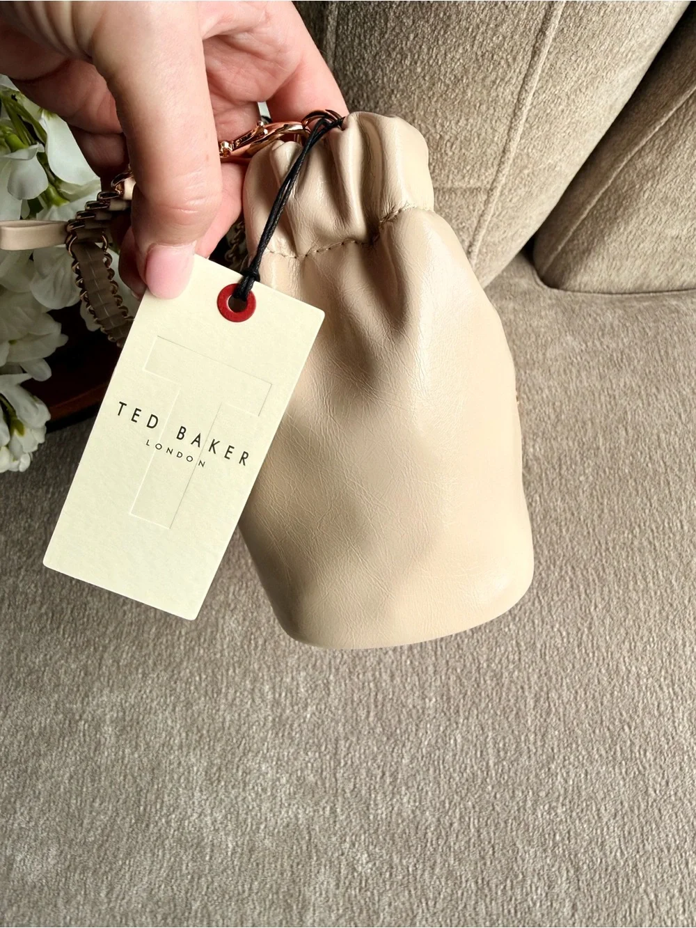 Ted Baker London Cream Mini Shoulder Bag with Chain Bow Trim Strap NWT